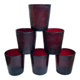 Set of 6 burgundy colored glass glasses 70s