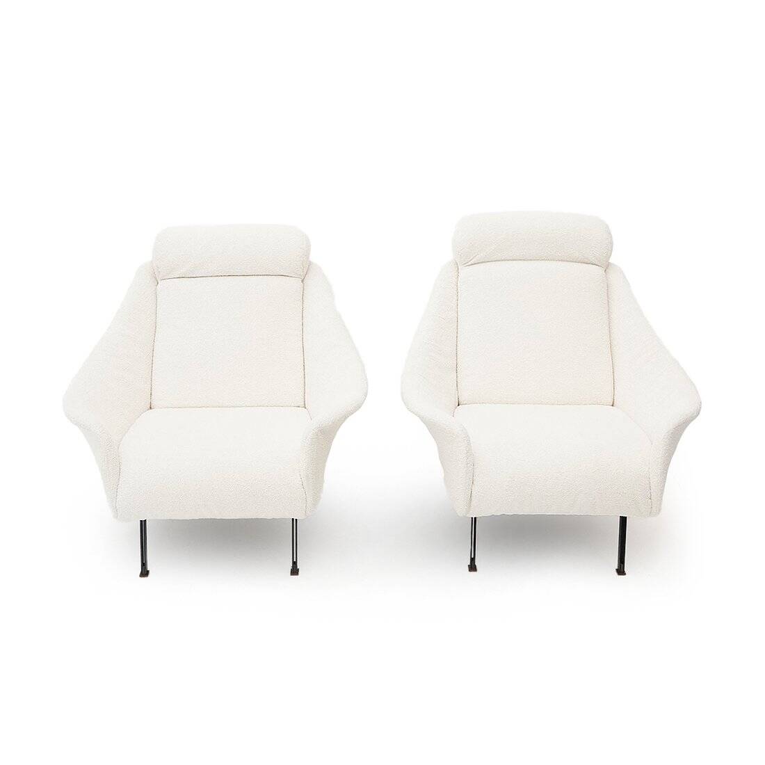 Pair of white boucle armchairs, 1950s, set of 2