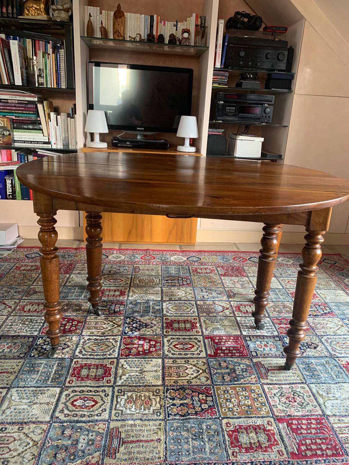 French walnut extendable oval table