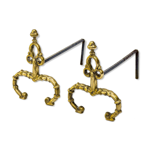 paire de chenets en bronze doré style Louis XV accessoire de cheminée ancien
