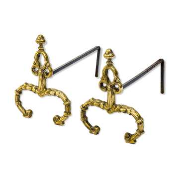 paire de chenets en bronze doré style Louis XV accessoire de cheminée ancien