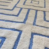 Sky Blue Boujaad Rug – Handmade Moroccan Wool Rug with Bold White Geometric Patterns
