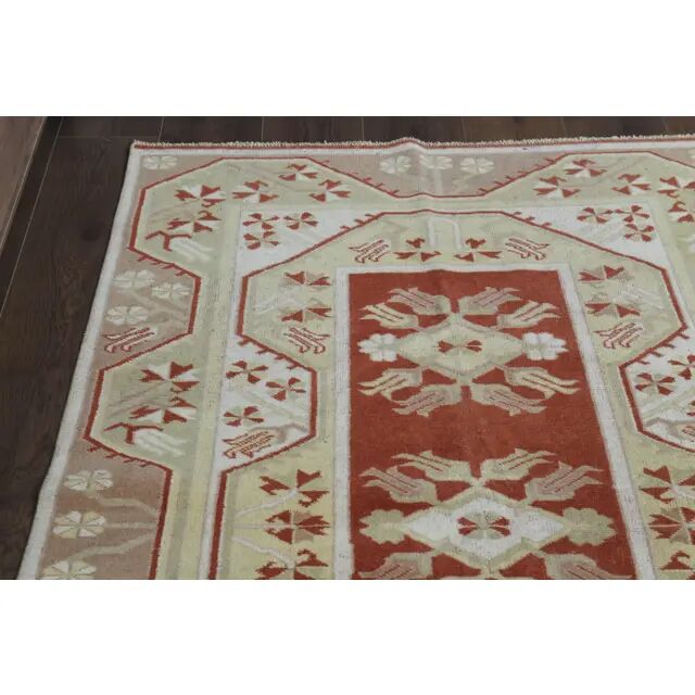 1970s Turkish Oushak Handmade Wool Cotton Red Area Rug 115x192