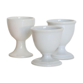 Lot de 3 coquetiers en céramique blanche, vintage