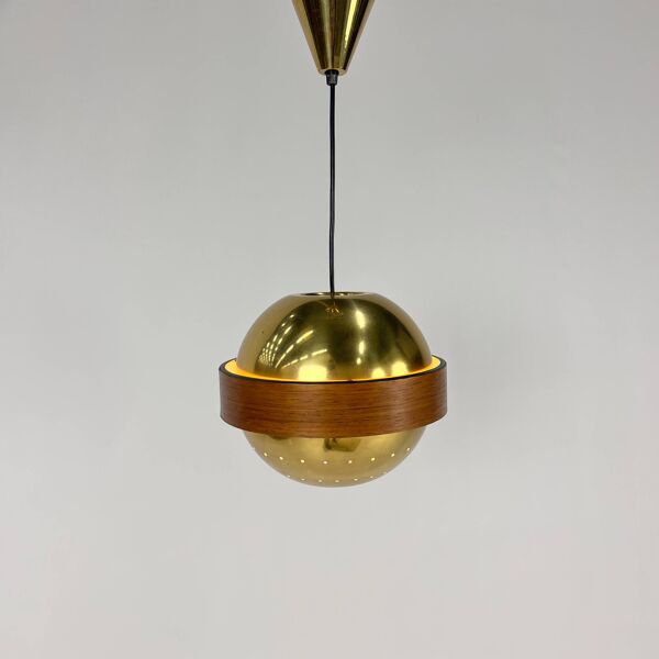 Suspension vintage scandinave en laiton et teck, 1960s