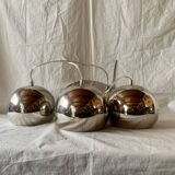 Space Age waterfall pendant light with 3 globes in chrome metal