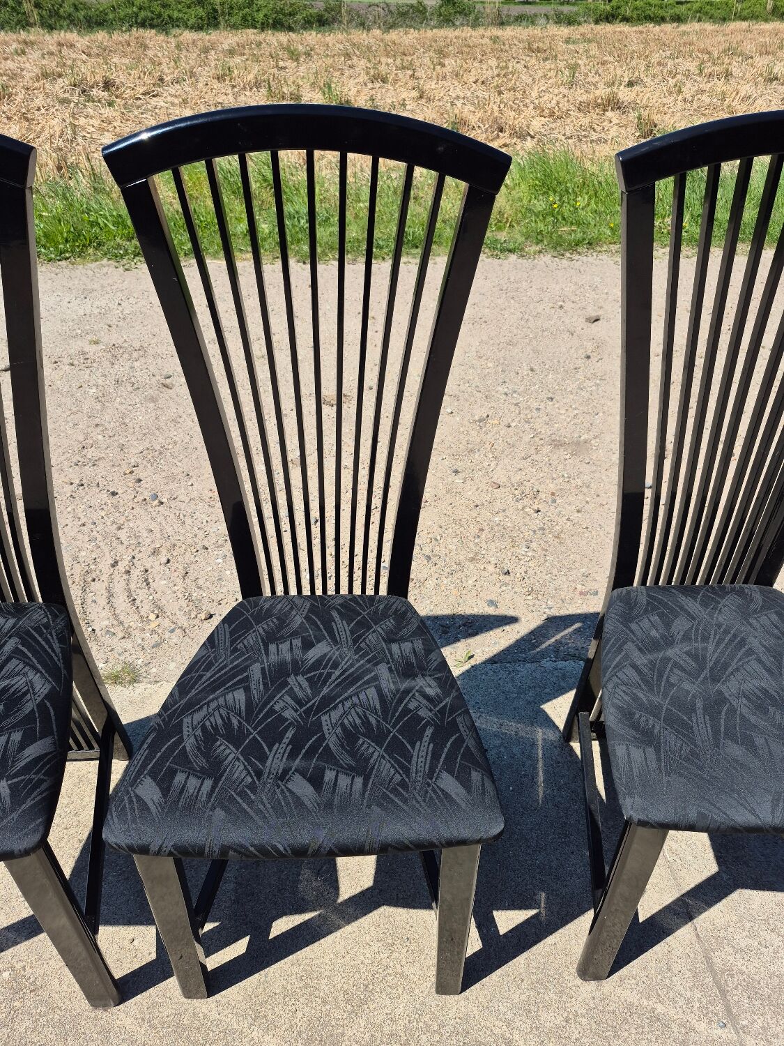Set 4 postmodern black lacquer dining chairs 1980s