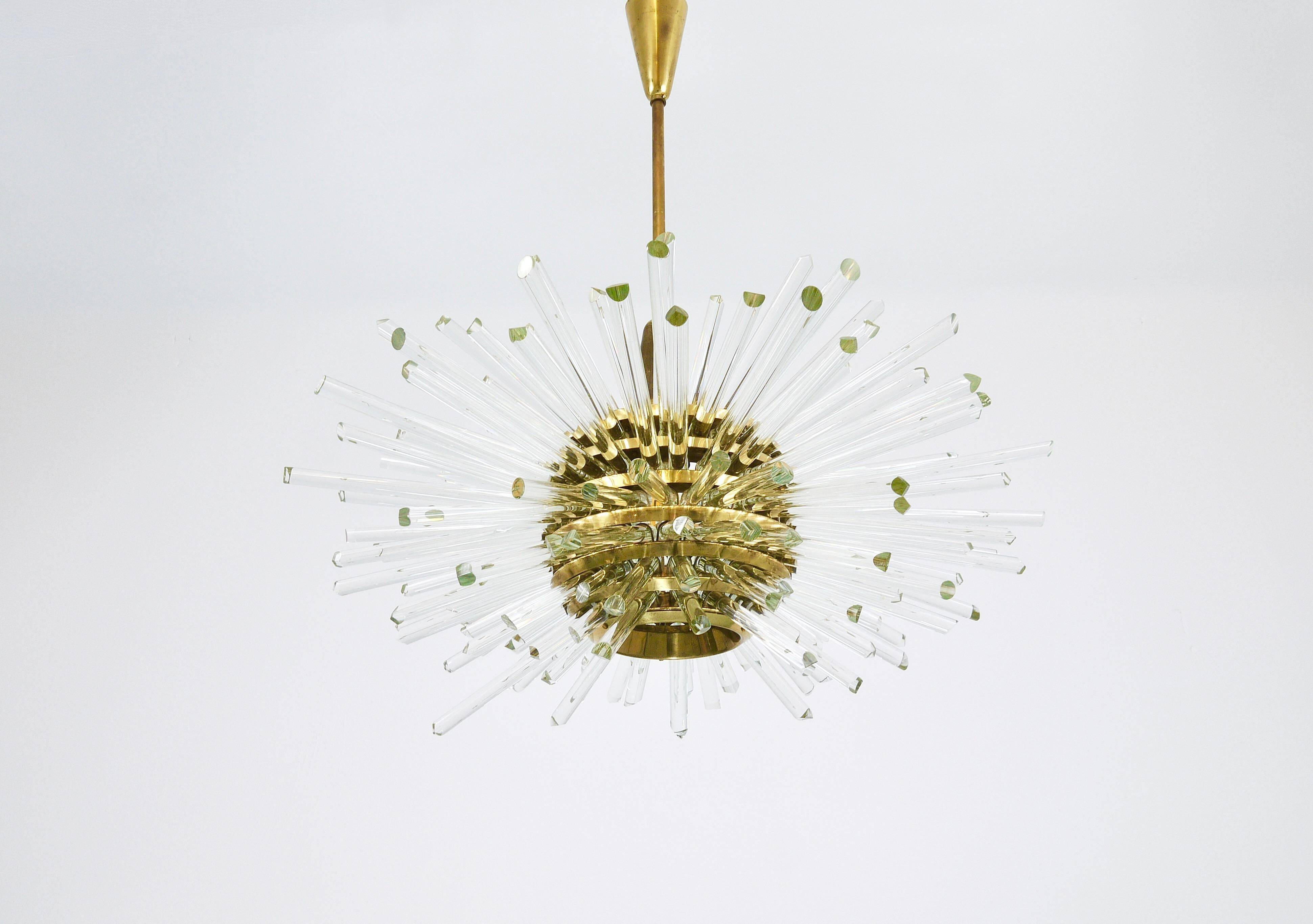 Lustre Bakalowits Miracle Sputnik en laiton avec tiges en verre cristal, années 1960