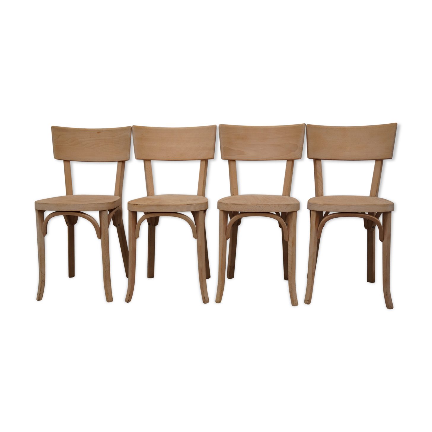 4 chaises baumann vintage en bois brut