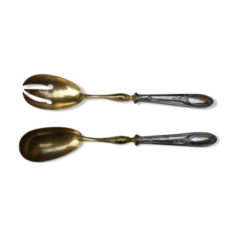 Filled silver salad serving cutlery, minerva hallmark