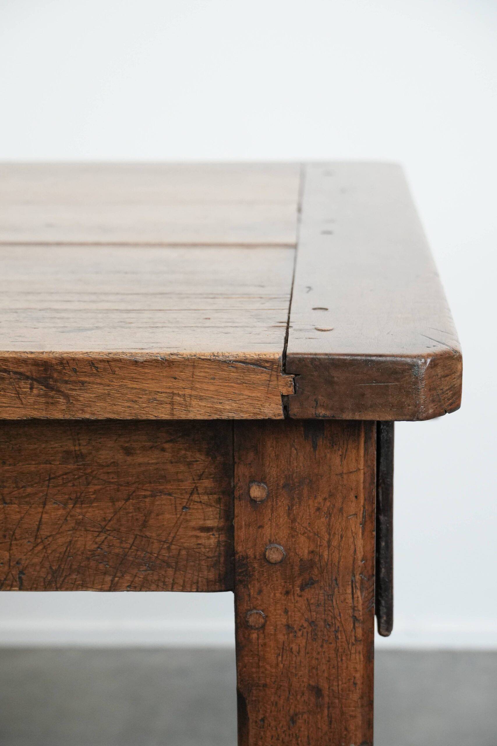 Robust French farmhouse antique dining table from the 18th century