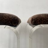 2 bar stools in plexiglass, chrome and leopard velvet, 1970s design