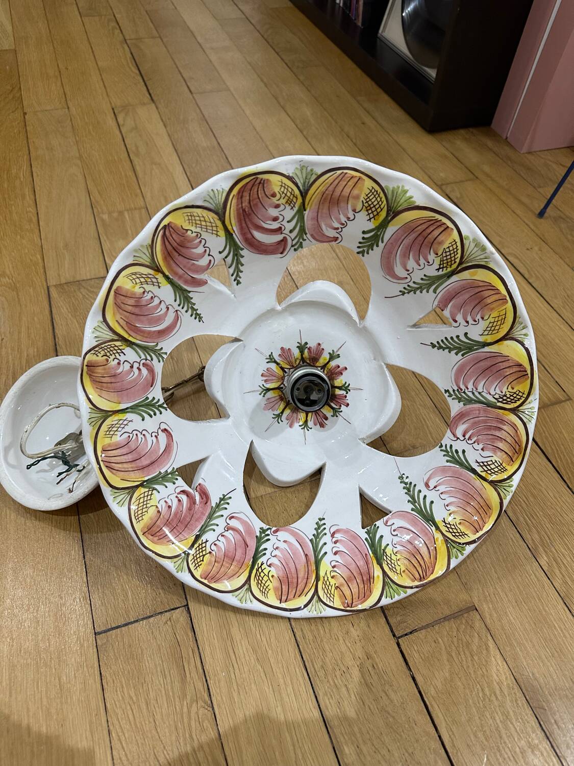 Vintage white ceramic pendant light with patterns