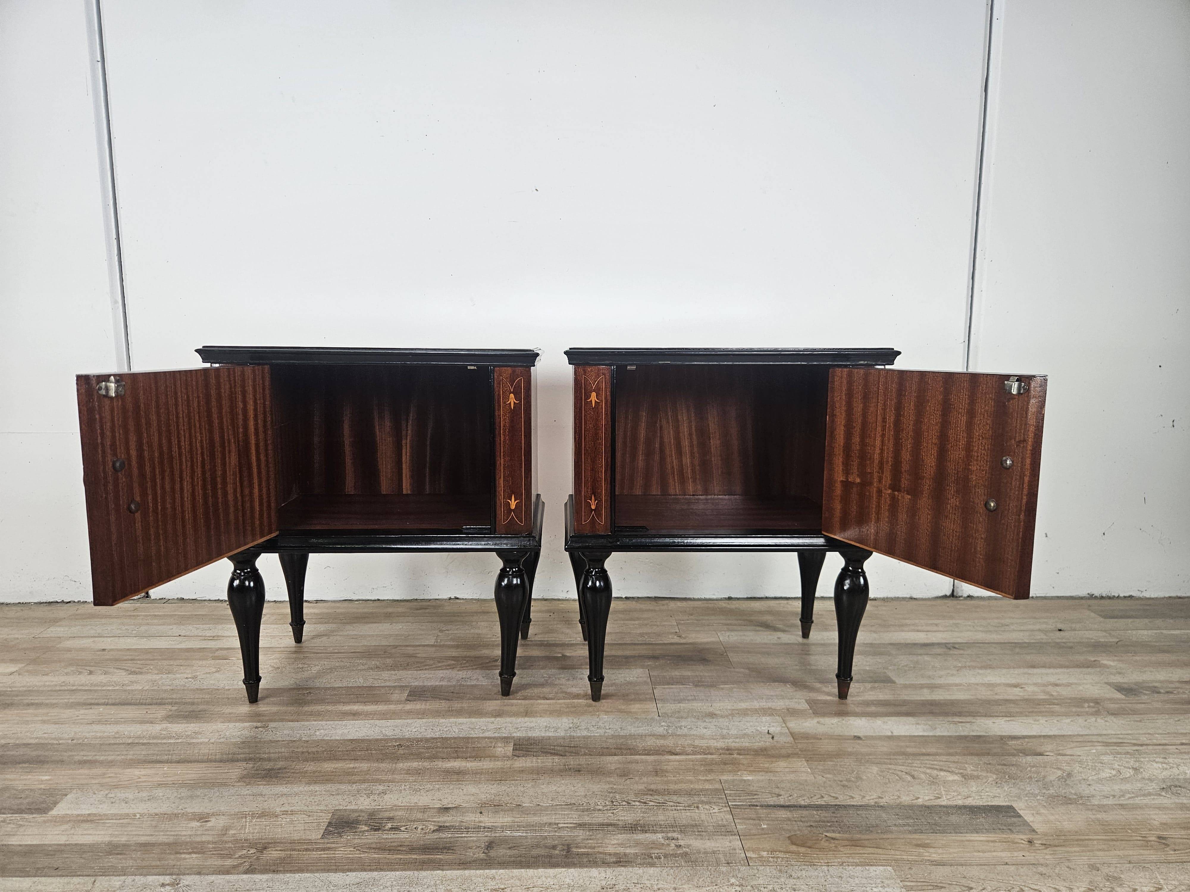1960s mahogany burl nightstands with glass tops