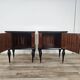 1960s mahogany burl nightstands with glass tops