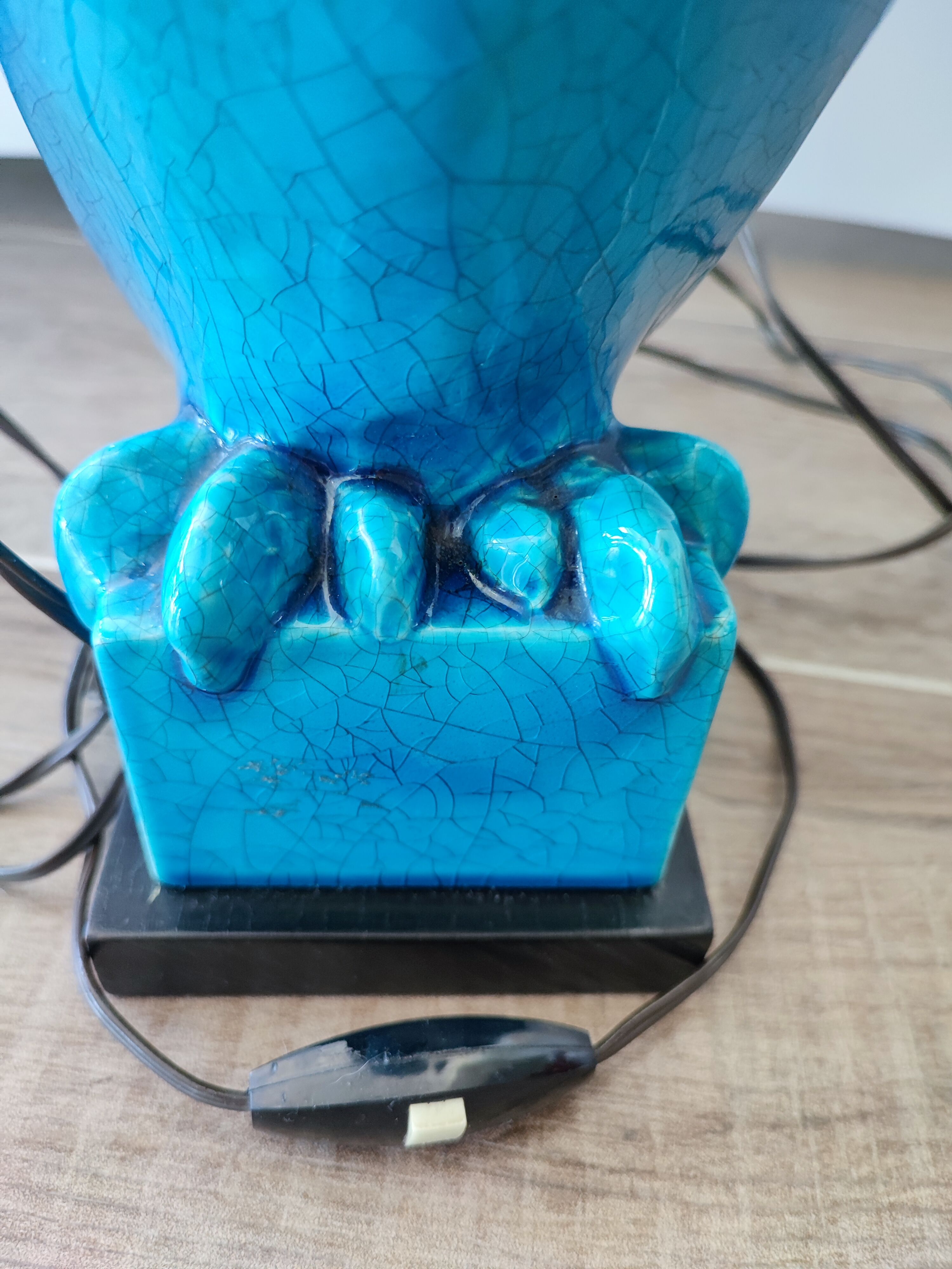 Turquoise cracked earthenware owl lamp