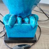 Lampe chouette en faïence craquelée turquoise