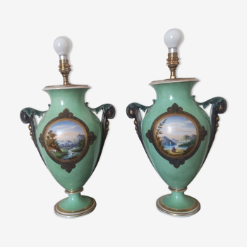 Paire de pieds de lampes  Porcelaine de Paris