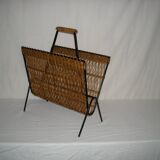 Rattan magazine rack from the 1950s