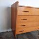 Vintage light oak chest of drawers, brass base