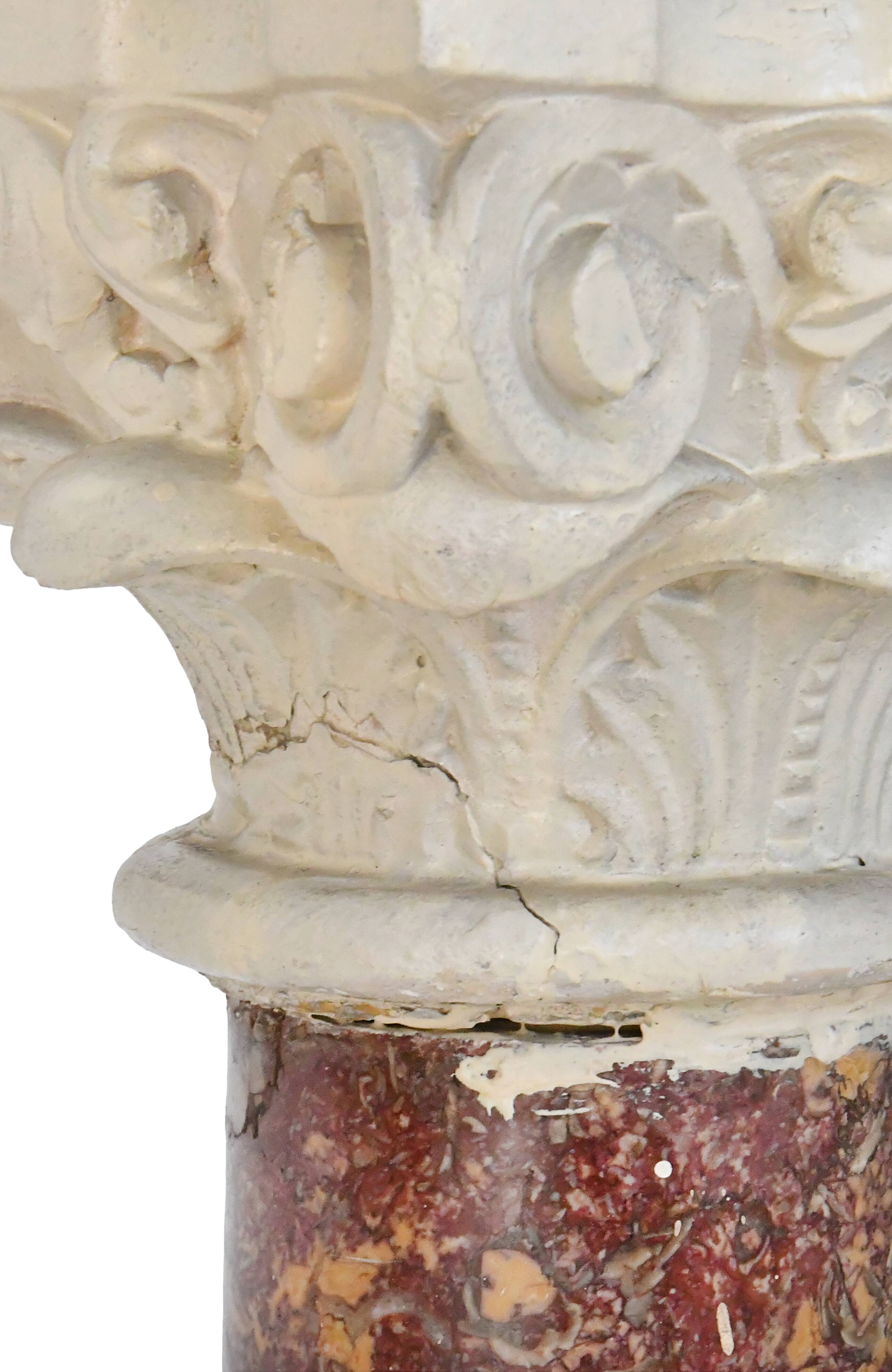 Pair of Brocatelle marble columns and stone with Corinthian capitals.