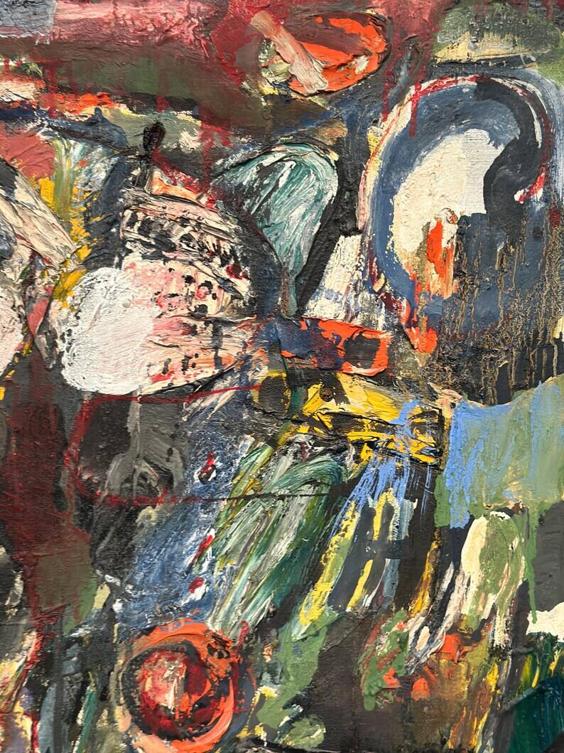 Original Swedish Oil on Canvas – “Abstract Composition” by Valter Gibson – Dated 1965 – Vintage & Framed