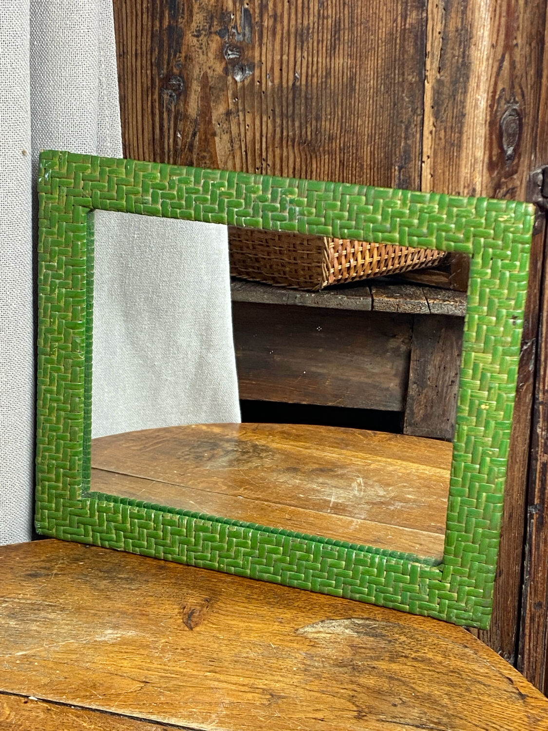 Rectangular wicker mirror