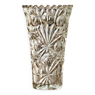 Grand vase vintage en verre épais taillé