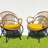 Pair of lounge rattan armchairs by D. Van Sliedregt / R. Noordwolde. Vintage