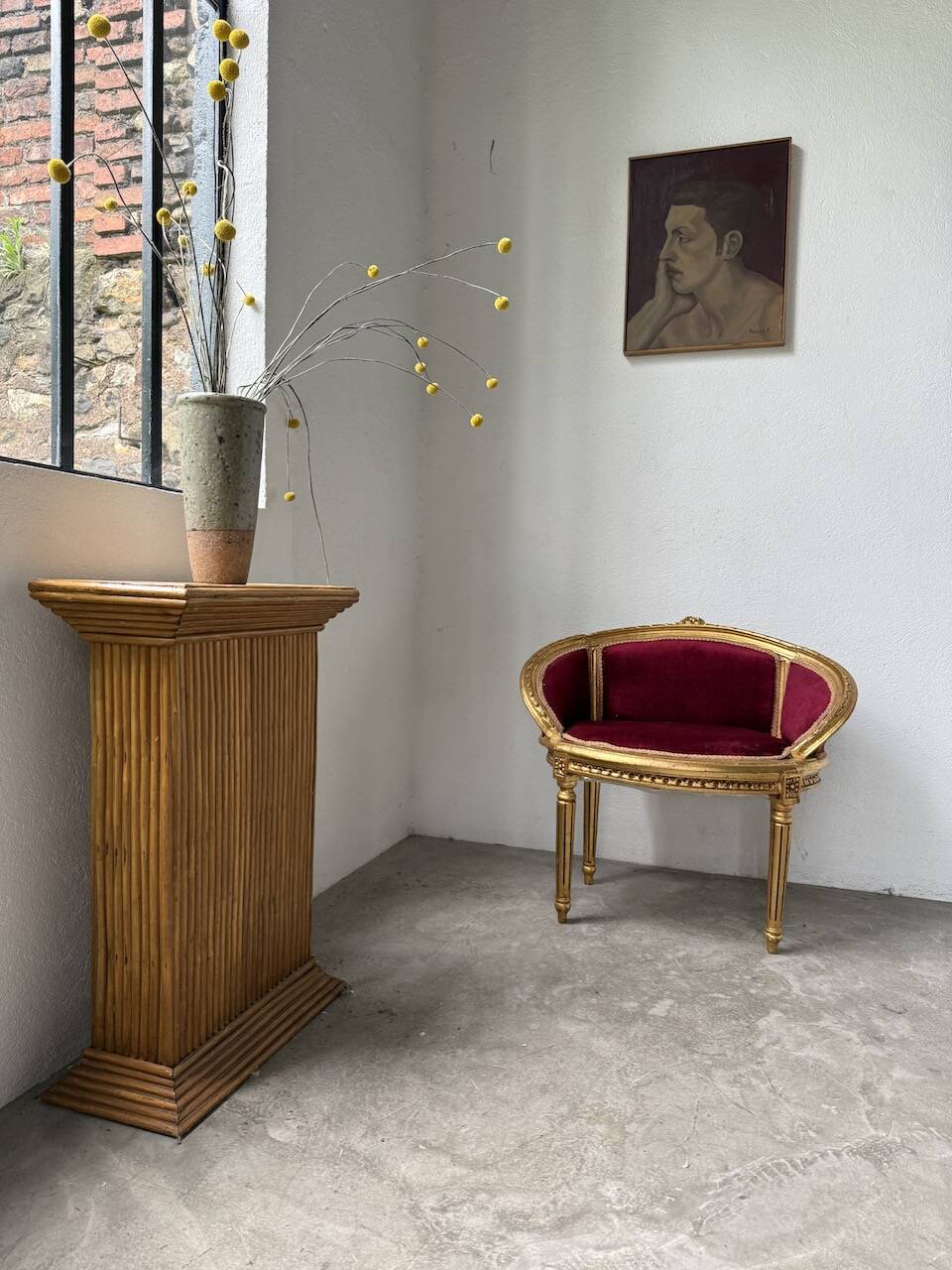 Louis XVI gilt wood and red velvet armchair