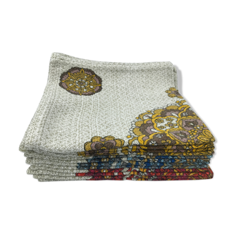 Set de 12 serviettes de table anciens fleurie en coton