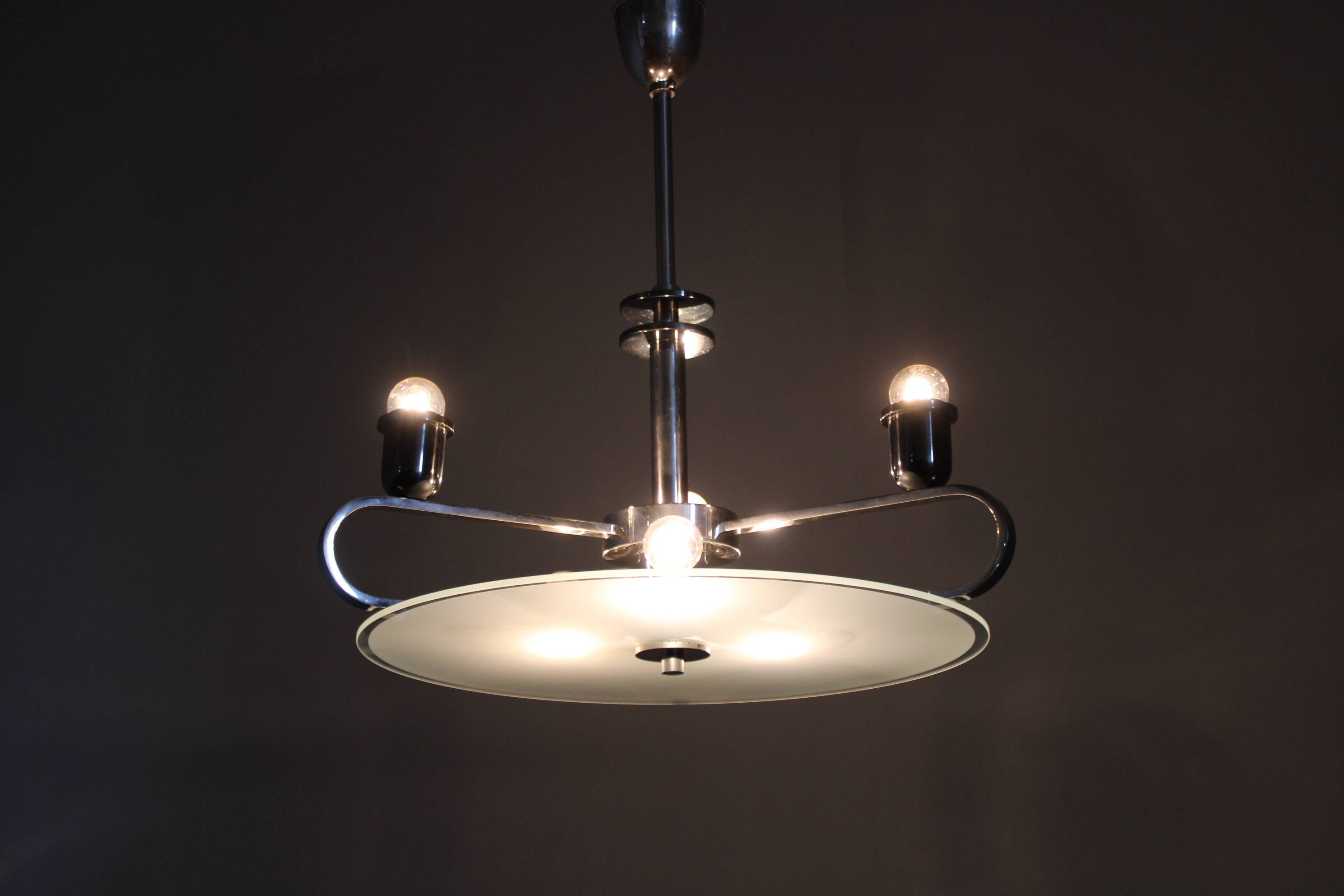 Art Deco chrome and glass chandelier, Czechoslovakia, 1930s