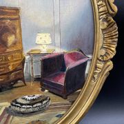 Ancient, Oil painting, interior scene, signed, wood frame, gilded, painting, French painter