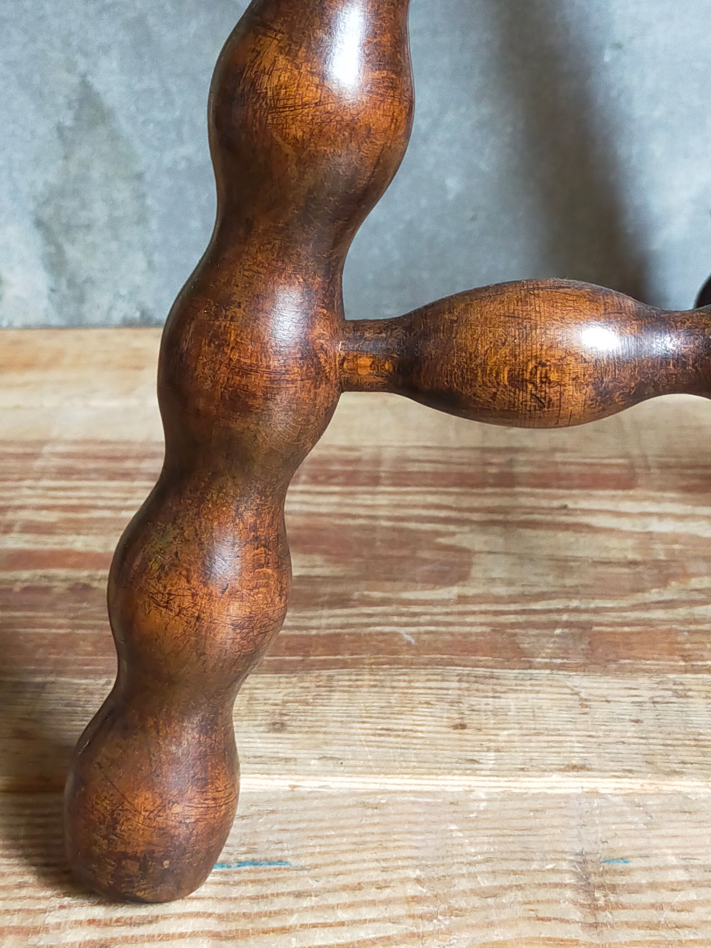 Tripod stool solid wood turned vintage