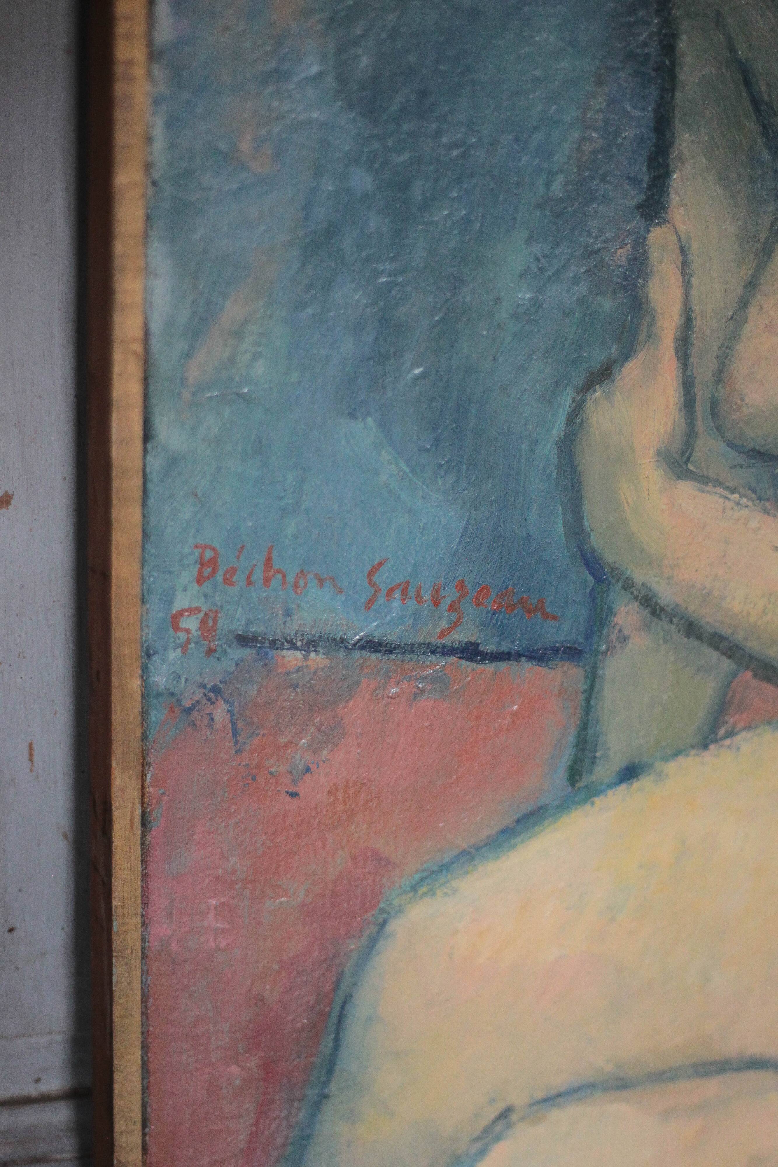 Painting signed Béchon-Sauzeau, painting of a nude woman, oil on canvas