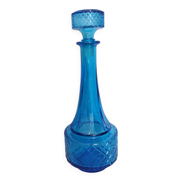 Carafe bouteille en verre bleu turquoise avec bouchon