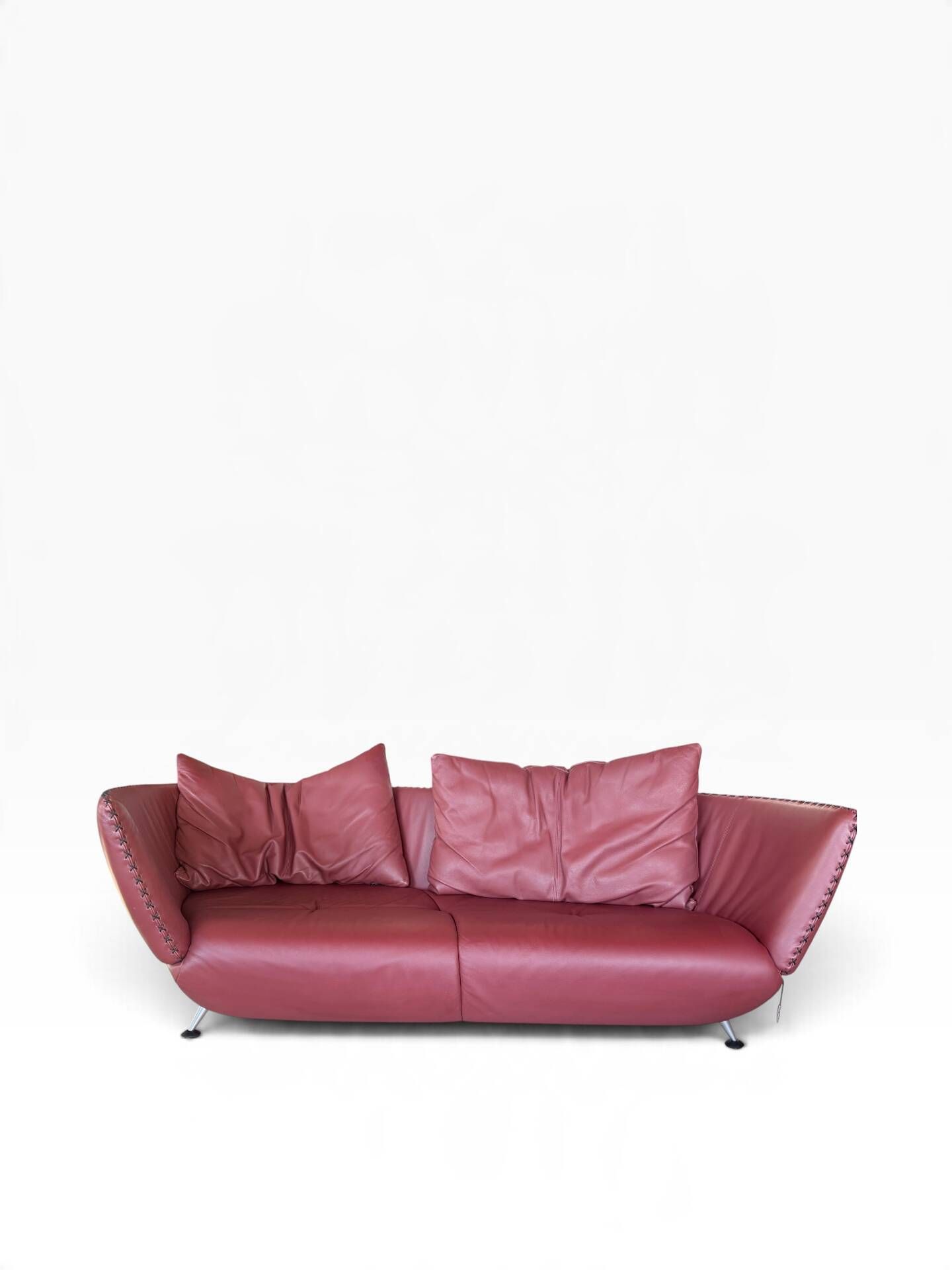 de Sede DS-102 red leather sofa with 3 stools