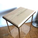 Pedestal side table in gold metal and marble