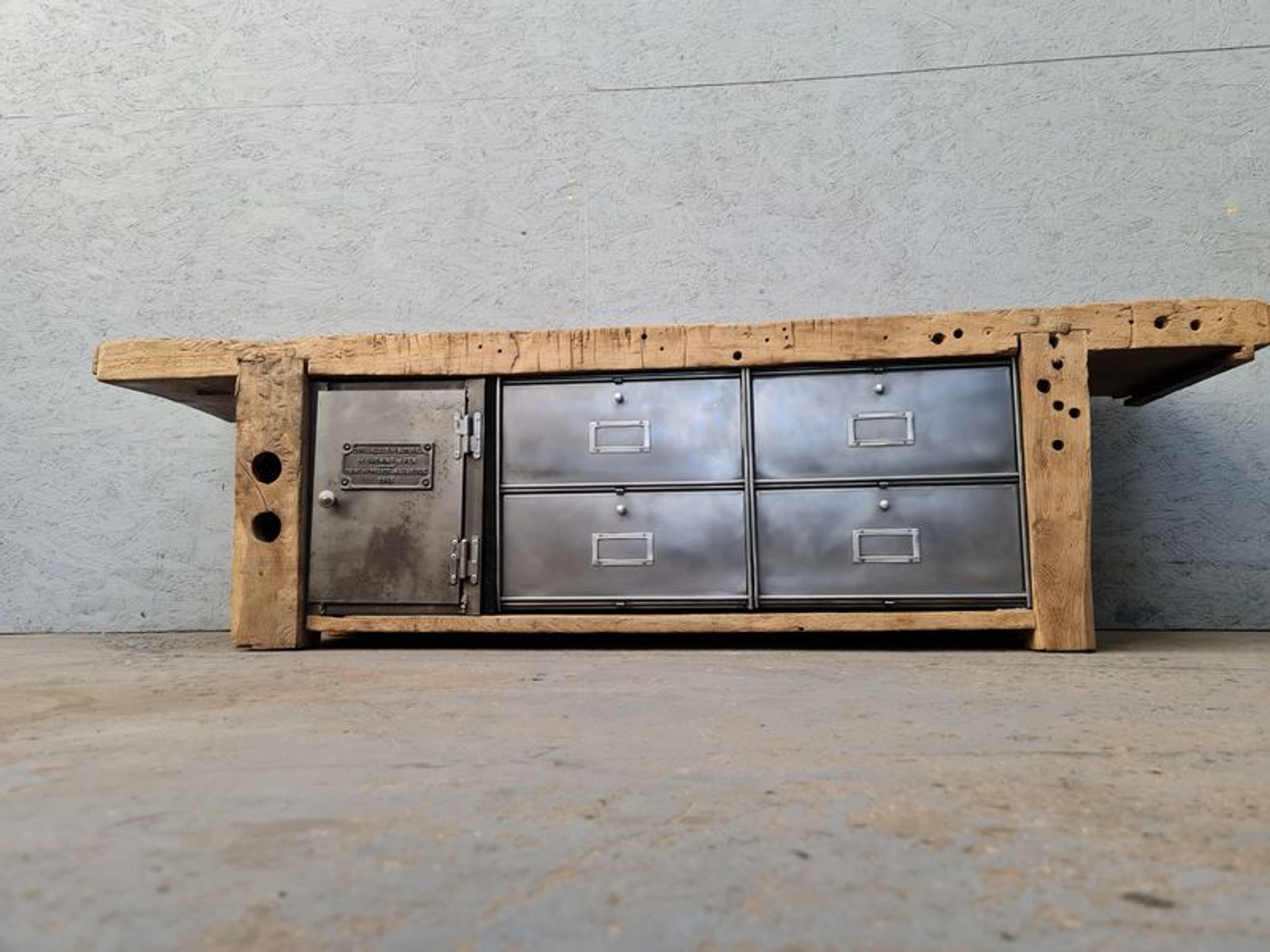 Old established furniture low industrial TV vintage oak and metal