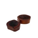 Organic modern set of 2 wood ashtrays, France 1970s