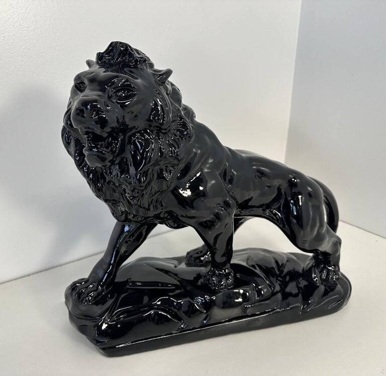 Polished Black Terracotta Lion Art Deco Italian, 1930s