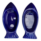 Ensemble de 2 ramequins poisson en céramique, bleu cobalt