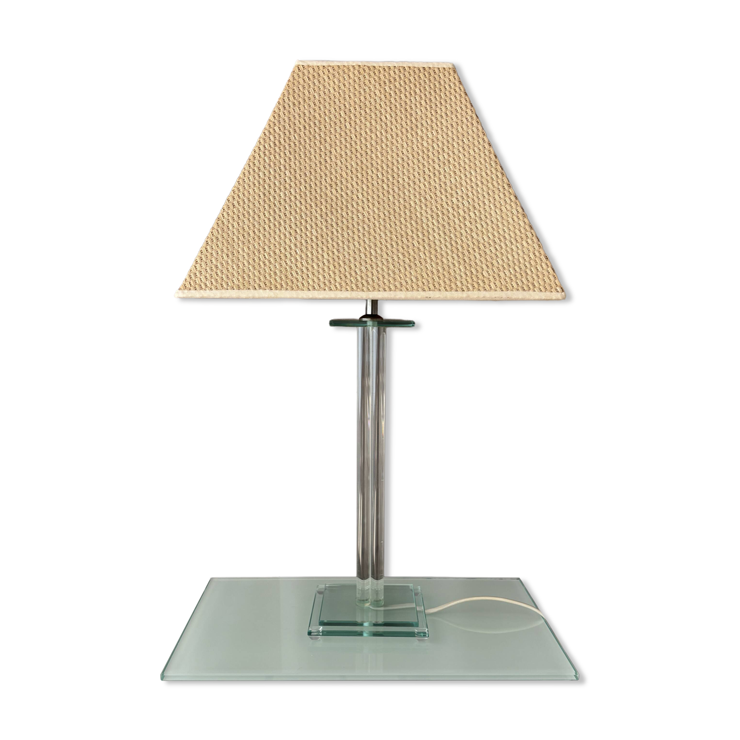 Vintage Hollywood Regency Acrylic Table Lamp with Original Woven Shade