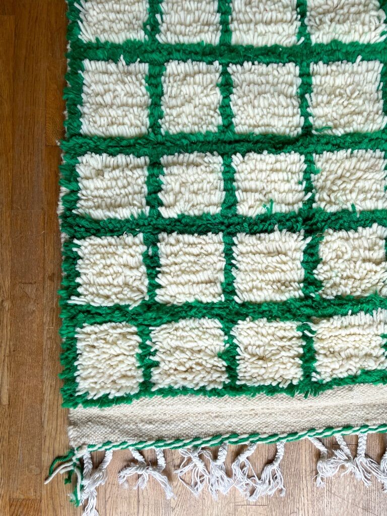 Berber carpet azilal checkerboard, inverted tiles green and cream