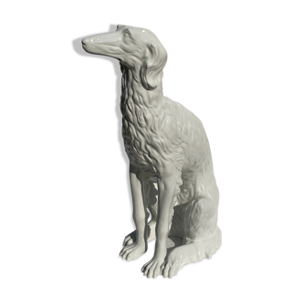 Borzoi glacé en terre cuite de 95 cm ou lévrier afghan russe, Autriche des années 1960.