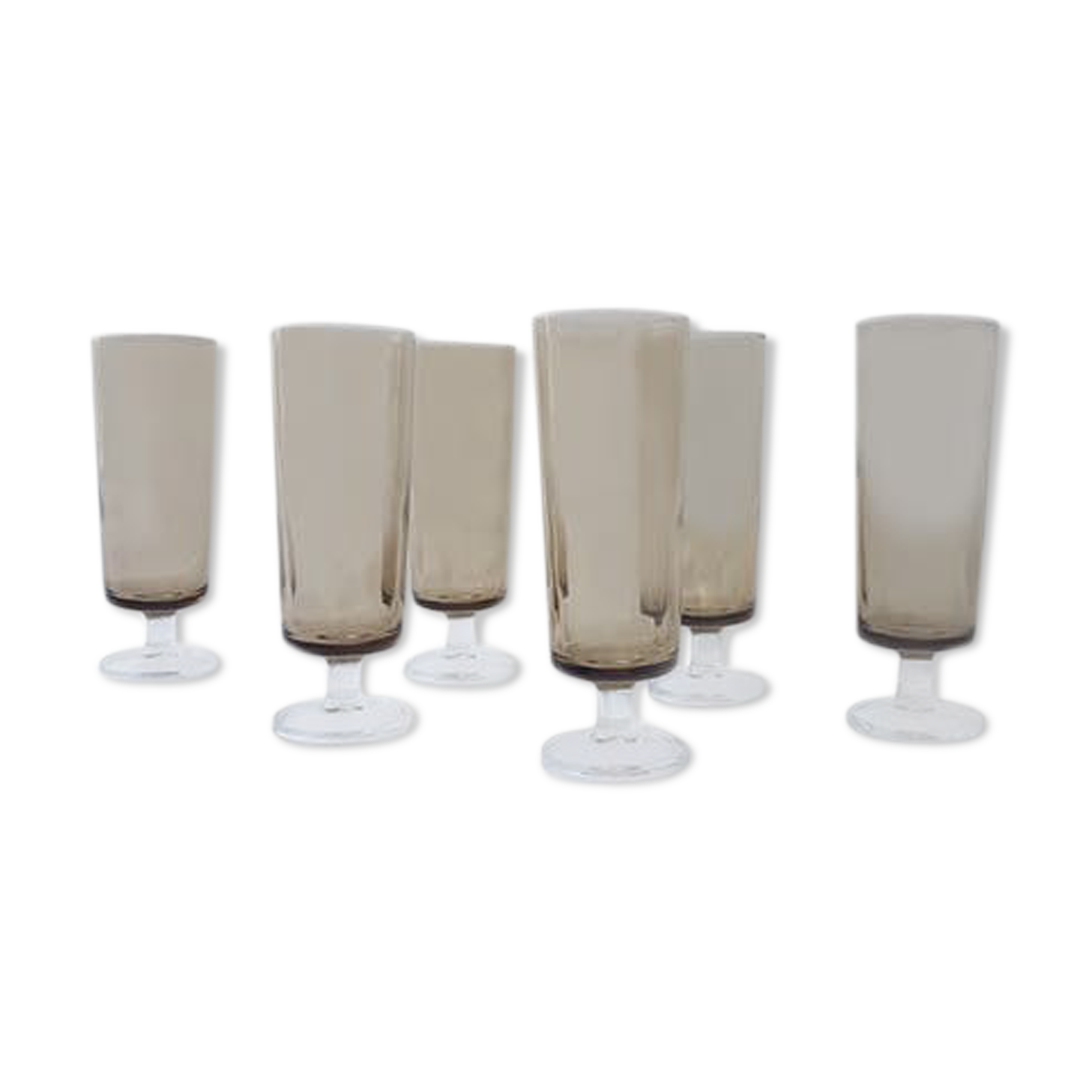 6 smoked glass champagne flutes, 70s