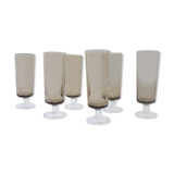 6 smoked glass champagne flutes, 70s