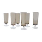 6 smoked glass champagne flutes, 70s