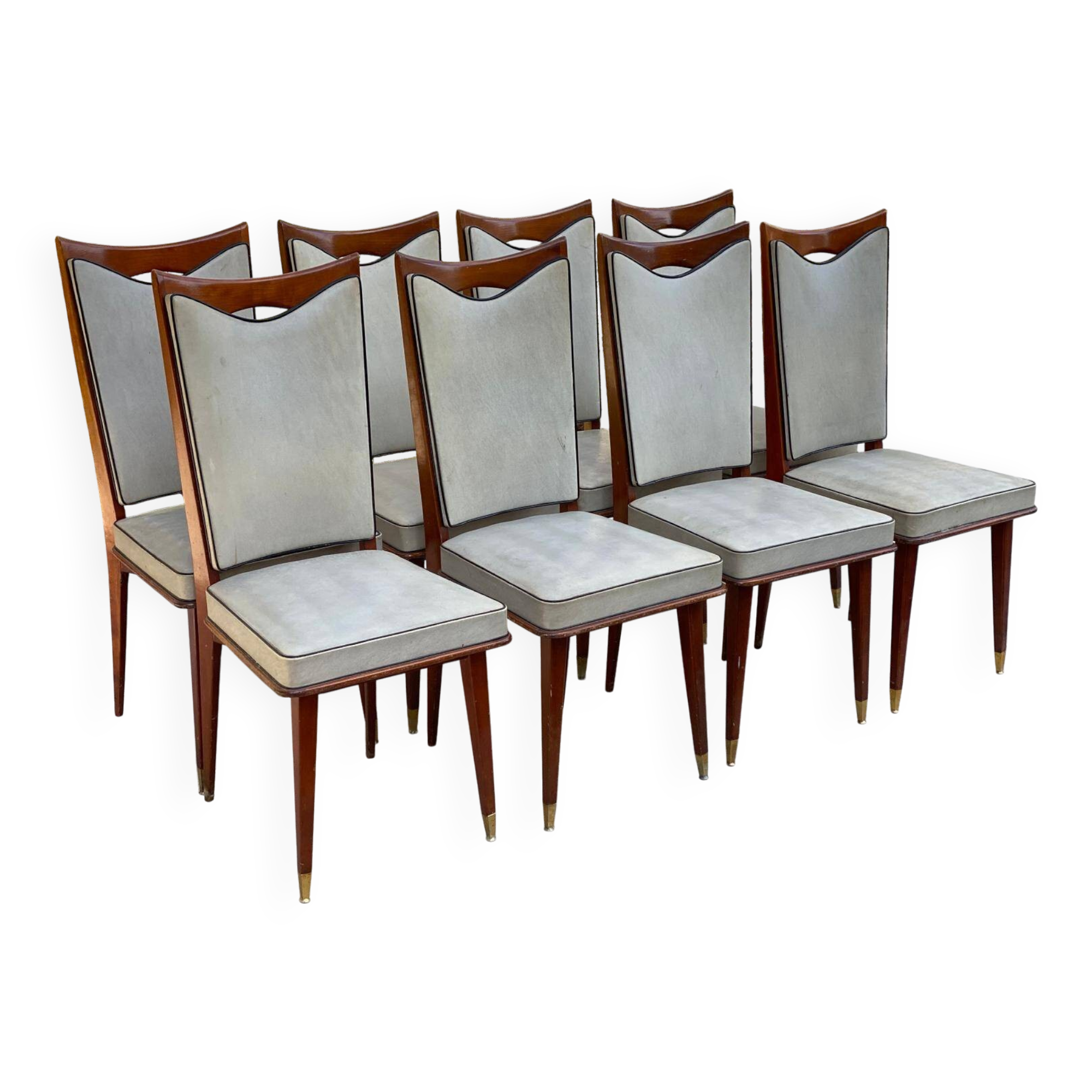 8 chaises scandinaves style italien 1950 bois et cuir blanc