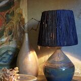 Vintage potter's ceramic table lamp, raffia lampshade